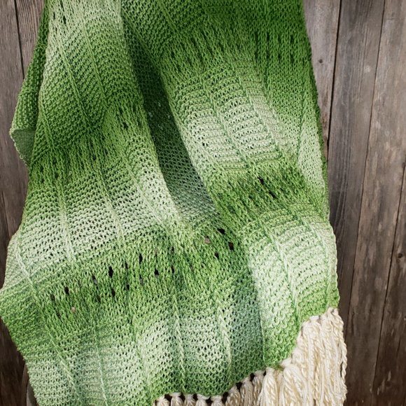 NEW Green Ombre Handmade Knitted Afghan Throw Knit Handmade Artisan Decor Gift - Picture 7 of 12